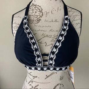 NWT Black Bikini Top With White Trim